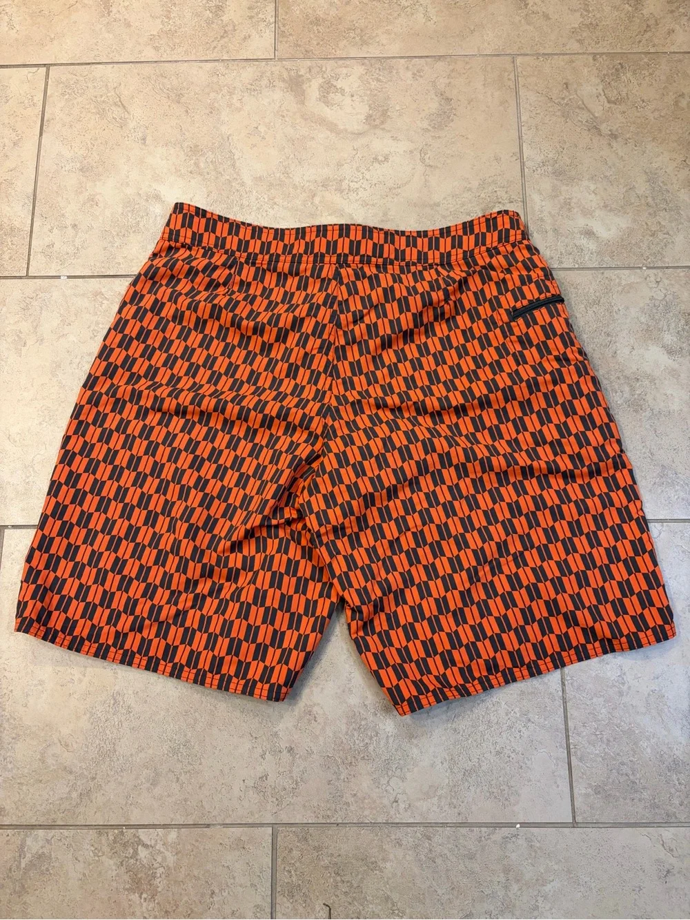 Patagonia Wavefarer Board Shorts Mens 34 Orange Charcoal Geometric Swim Surf